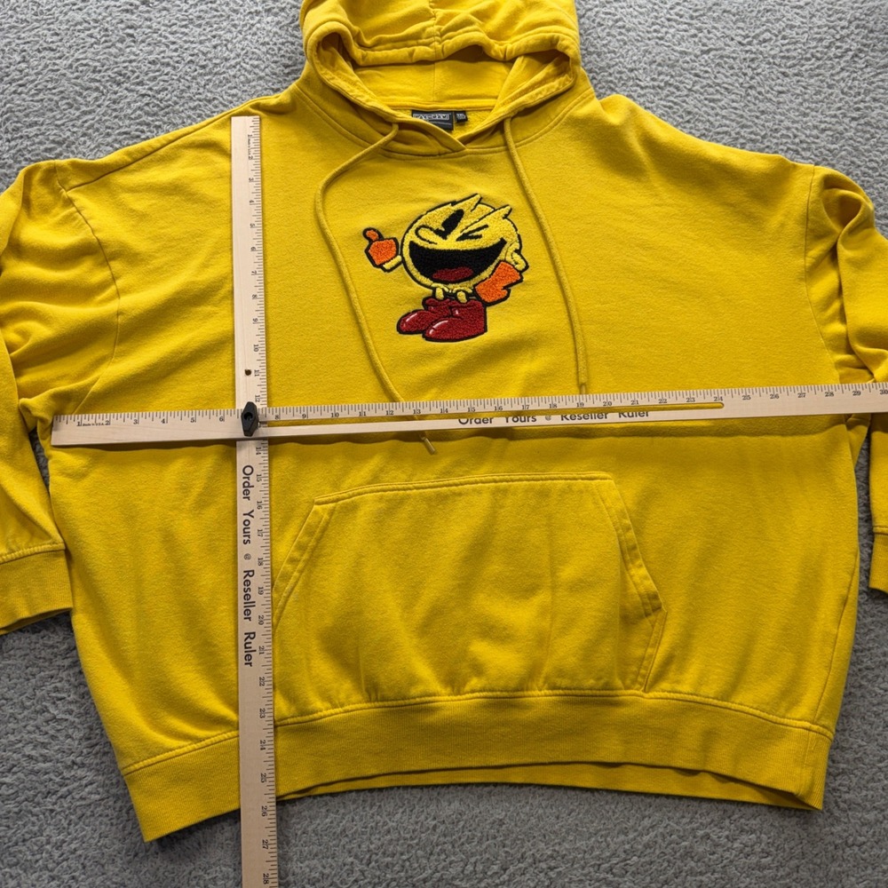 Pac-Man Hoodie Mens 3XL Yellow Patch Pullover Retro Gaming Bandai Namco - Picture 5 of 7